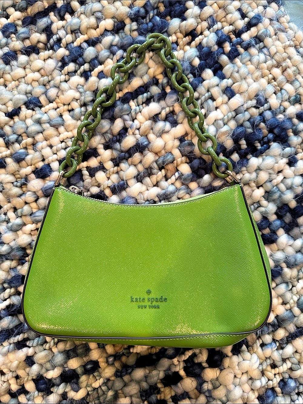 kate spade Madison Saffiano Convertible Resin Chain Crossbody Bag Green Chain